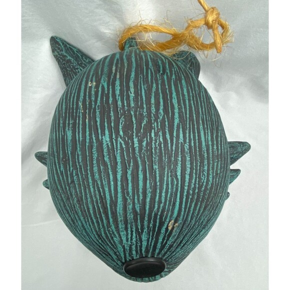 Whimsical Cat Face Hanging Bird Feeder House Blue Ceramic 11"x7" Yard Decor - Picture 6 of 11